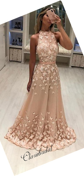 Halter Appliques Design Prom Dresses, Modest A-line Party Prom Dresses