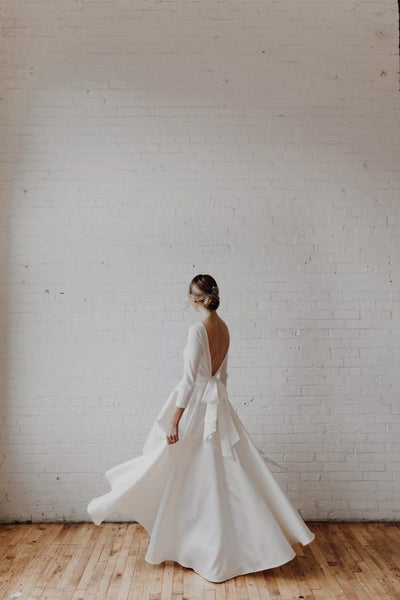 Long Sleeves Hi-low Jersey Wedding Dresses, Simple Design Bridal Gown