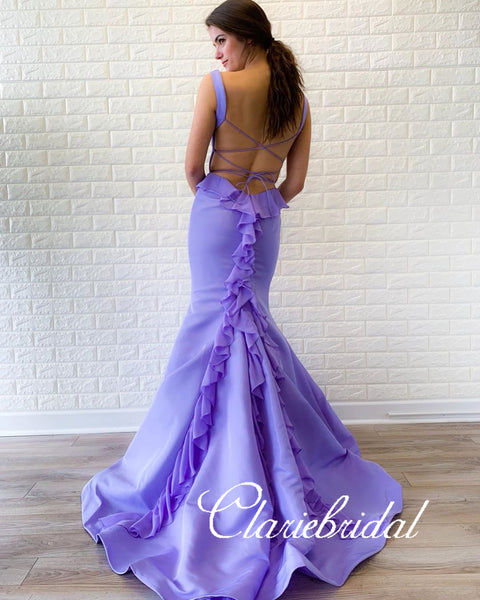 Lovely Lilac Mermaid Prom Dresses, Ruffled Long Prom Dresses, Prom Dresses