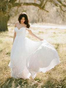 Off Shoulder Simple Chiffon Wedding Dresses, Country Wedding Dresses, Long Wedding Dresses