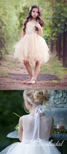 Round Neck Lace Top Tulle Flower Girl Dresses