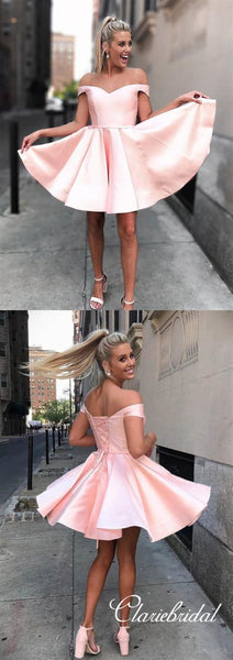 Off Shoulder Pink Homecoming Dresses, Short Prom Dresses