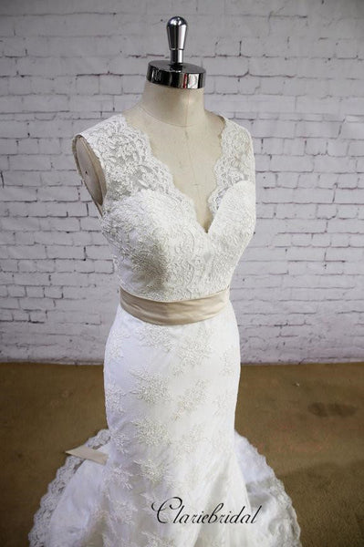 V-back Design Full Lace Wedding Dresses, Elegant Mermaid Bridal Gowns, Fancy Wedding Dresses