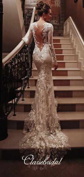 Long Sleeves Lace Mermaid Wedding Dresses, Elegant Wedding Dresses, Newest Long Wedding Dresses