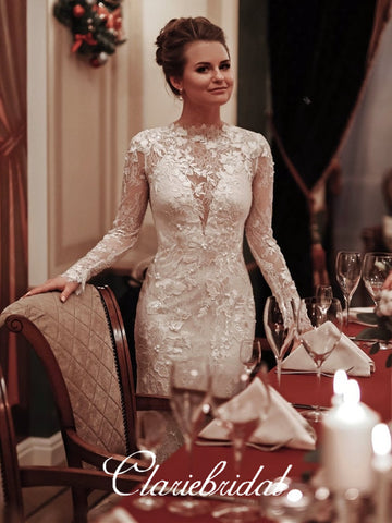 Long Sleeves Lace Mermaid Wedding Dresses, Elegant Wedding Dresses, Newest Long Wedding Dresses