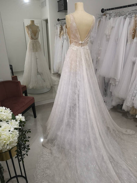 Lovely See Through Lace Wedding Dresses, Long Wedding Dresses, Romantic Wedding Dresses