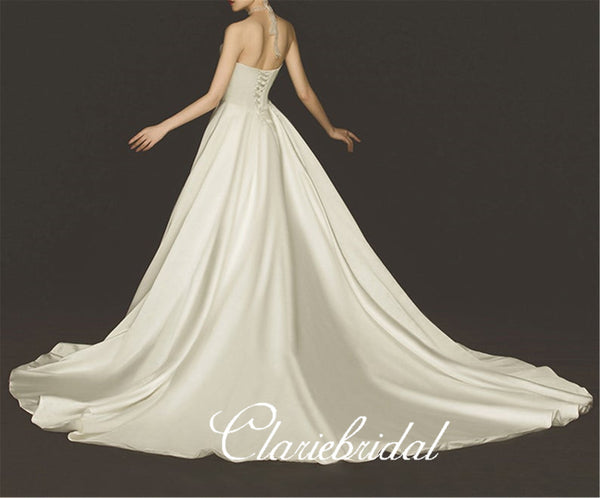 Strapless Ivory Satin Wedding Dresses, Long Wedding Dresses, Bridal Gown, Elegant Wedding Dresses