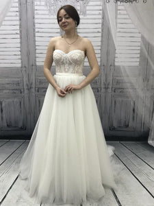 Sweetheart Long A-line Lace Tulle Wedding Dresses, Simple Eleagnt Wedding Dresses, Long Wedding Dresses