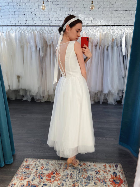 Ankle Length Long Satin Tulle Wedding Dresses, Simple Vintage Wedding Dresses, Newest Wedding Dresses