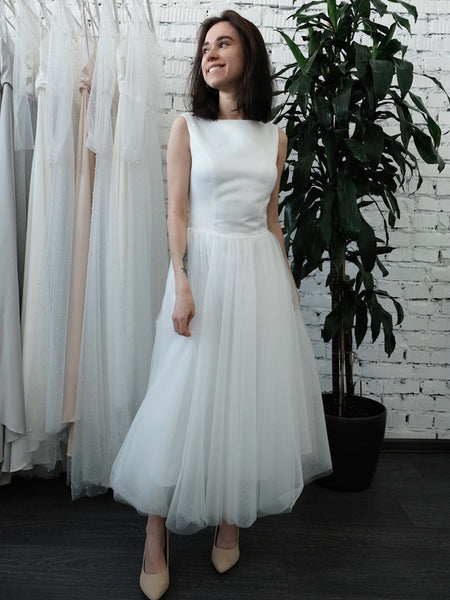 Ankle Length Long Satin Tulle Wedding Dresses, Simple Vintage Wedding Dresses, Newest Wedding Dresses