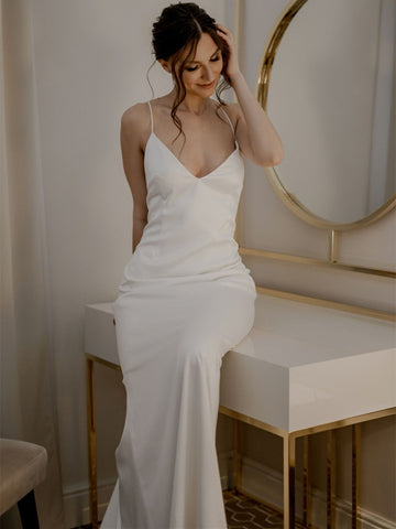 Spaghetti Long Sheath Wedding Dresses, Simple Wedding Dresses, Affordable Wedding Dresses