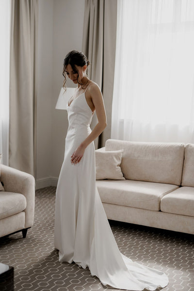 Spaghetti Long Sheath Wedding Dresses, Simple Wedding Dresses, Affordable Wedding Dresses