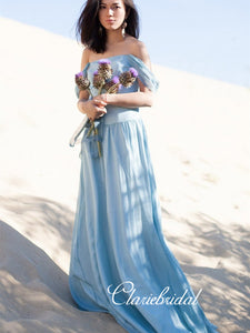 Off Shoulder Blue Wedding Dresses, Country Wedding Dresses, Long Wedding Dresses