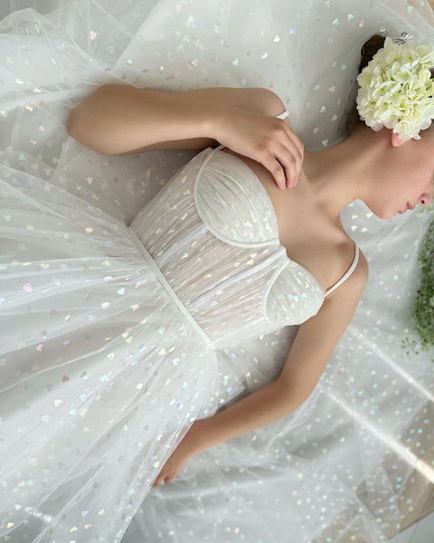 Ivory Hearty Prom Dresses, Spaghetti A-line Prom Dresses, Ankle Length Prom Dresses, 2022 Prom Dresses