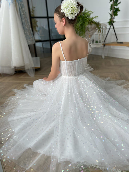 Ivory Hearty Prom Dresses, Spaghetti A-line Prom Dresses, Ankle Length Prom Dresses, 2022 Prom Dresses