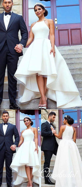 Hi-low Simple Ivory Wedding Dresses, Long Bridal Gown