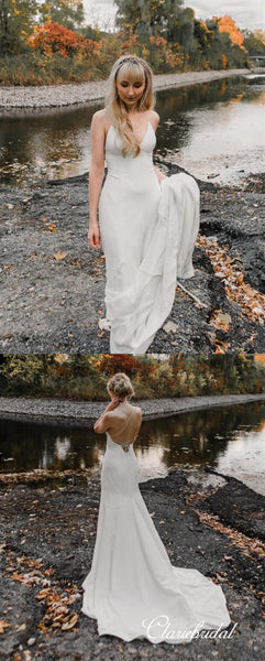 Spaghetti Long Mermaid Ivory Simple Wedding Dresses