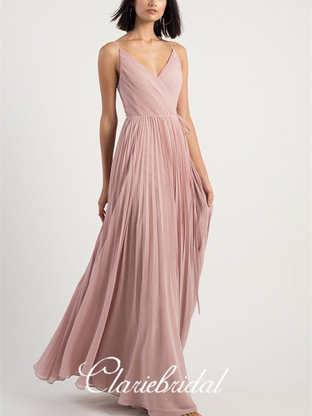 V-neck Long A-line Chiffon Bridesmaid Dresses