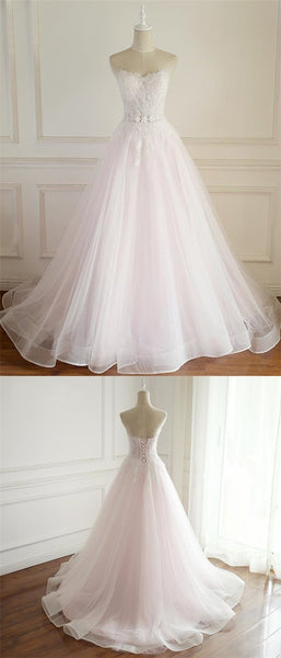 Long A-line Lace Tulle Wedding Dresses, Bridal Gown