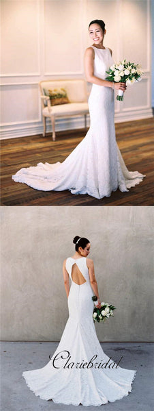 Elegant Mermaid Lace Wedding Dresses, Open Back Wedding Dresses