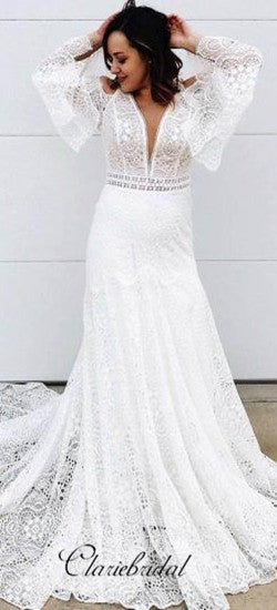 Boho Mermaid Lace Wedding Dresses, Long Wedding Dresses