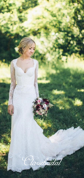 Long Sleeves Lace Mermaid Wedding Dresses, Country Wedding Dresses, Long Wedding Dresses