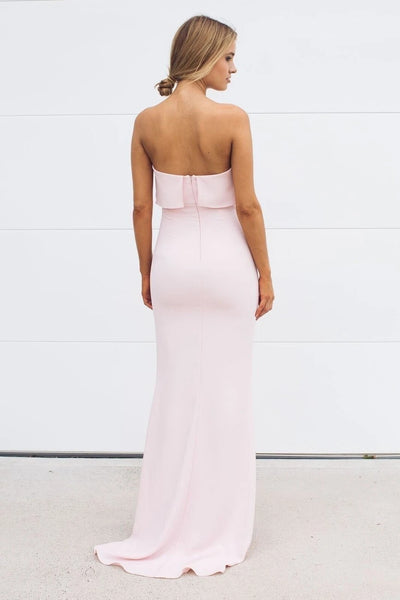 Strapless Long Mermaid Light Pink Jersey Bridesmaid Dresses, Long Bridesmaid Dresses, Newest Bridesmaid Dresses