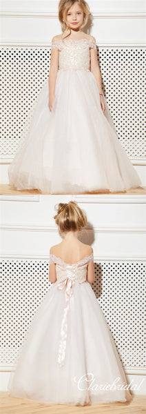 Off Shoulder Lace Tulle Flower Girl Dresses, Lovely Little Girl Dresses