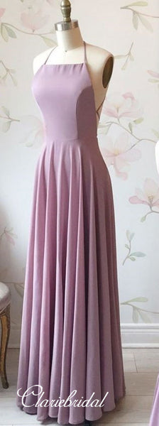 Simple Elegant Lace Up Long Bridesmaid Dresses