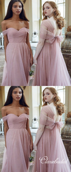 Off Shoulder Pink Tulle A-line Bridesmaid Dresses