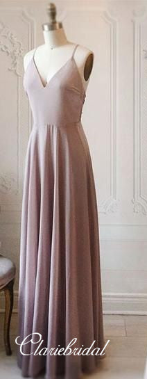 V-neck A-line Chiffon Long Bridesmaid Dresses