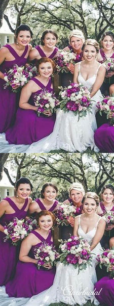 Long Purple Chiffon A-line Bridesmaid Dresses