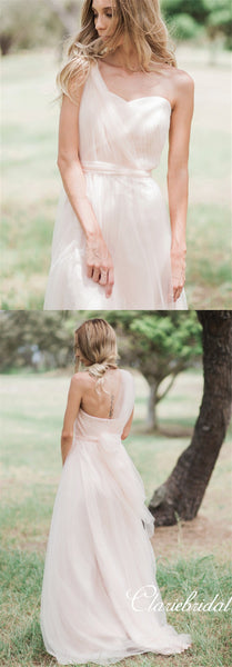 Lovely Pale Pink Tulle Long Bridesmaid Dresses, Wedding Guest Dresses