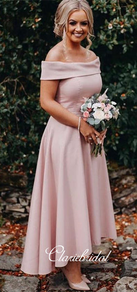 Off Shoulder Pink Hi-low Lovely Bridesmaid Dresses