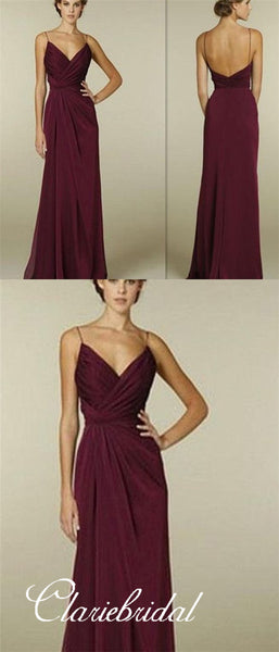 Spaghetti A-line Maroon Chiffon Bridesmaid Dresses, Wedding Guest Dresses