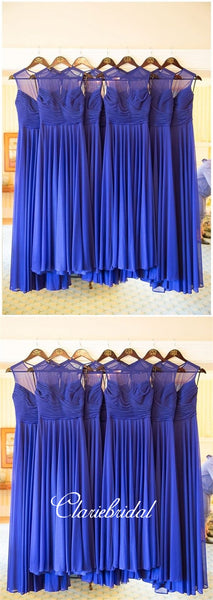 A-line Royal Blue Chiffon Bridesmaid Dresses, Long Wedding Guest Dresses