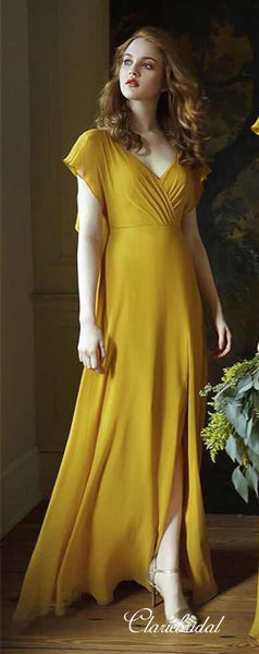 Mismatched Ginger Yellow A-line Chiffon Long Bridesmaid Dresses