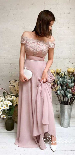 Off SHoulder Lace Top Dusty Pink Long Bridesmaid Dresses