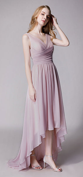 V-neck Hi-low Chiffon Bridesmaid Dresses, Long Bridesmaid Dresses, Cheap Bridesmaid Dresses