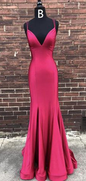 Spaghetti Long Mermaid Elastic Satin Prom Dresses, Cheap Prom Dresses, Prom Dresses