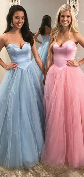 Sweetheart Sparkle Satin Tulle Prom Dresses, Princess Long Prom Dresses, Prom Dresses