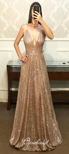 Cross Back Long A-line Sequin Tulle Prom Dresses, Sparkle Prom Dresses, Long Prom Dresses