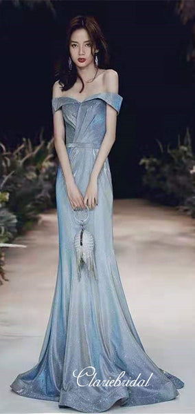 Off Shoulder Shemmering Fabric Long Mermaid Prom Dresses, Newest Long Prom Dresses, 2020 Prom Dresses