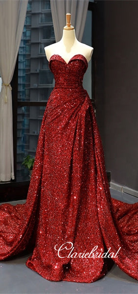 Sweetheart Long Red Sequin Prom Dresses, New 2020 Prom Dresses, Long Prom Dresses