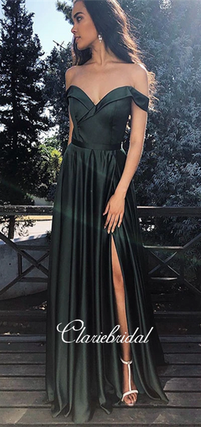 Off Shoulder Long Prom Dresses, Side Slit Prom Dresses, Long Prom Dresses, Simple A-line Prom Dresses