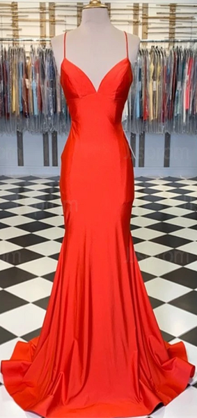 Spaghetti Long Mermaid Prom Dresses, Popular Simple Prom Dresses, Long Prom Dresses