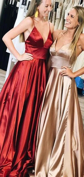 Spaghetti Long A-line Elastic Satin Prom Dresses, Simple Prom Dresses, 2020 Prom Dresses