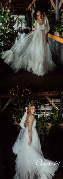 Gorgeous Ivory Tulle Long A-line Wedding Dresses, Bridal Gown