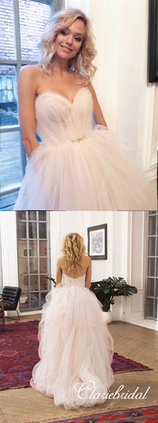 Sweetheart Blush Pink Tulle Fluffy Romantic Long Wedding Dresses