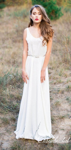 Simple Ivory Chiffon Long A-line Boho Wedding Dresses